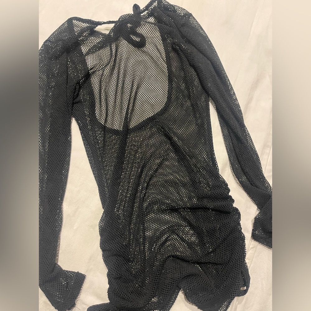 Black Mesh Long Sleeve Swim Cover Up